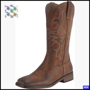 Western Cowgirl Boots Mid Calf Square Toe Fashion Equestrian Style
